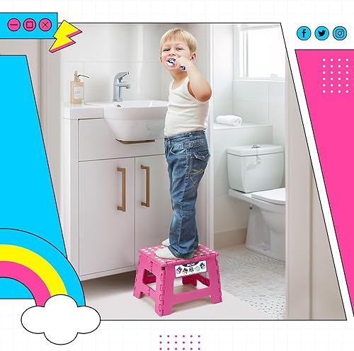 Miniatura 8 de Delxo Taburete plegable de 9 pulgadas en rosa, 1 paquete de taburete plegable de alta calidad para niños, taburete plegable portátil de plástico,