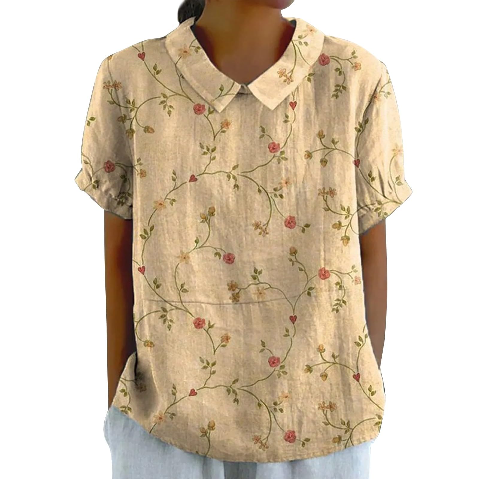Genérico Camisa Manga Corta de Mujer Cuello Redondo Básica Blusas Elegante T-Shirt de Camiseta de Trabajo Deportiva Tops Verano Informal Holgada Camisas Originales Suave Shirt Talla Grande tee