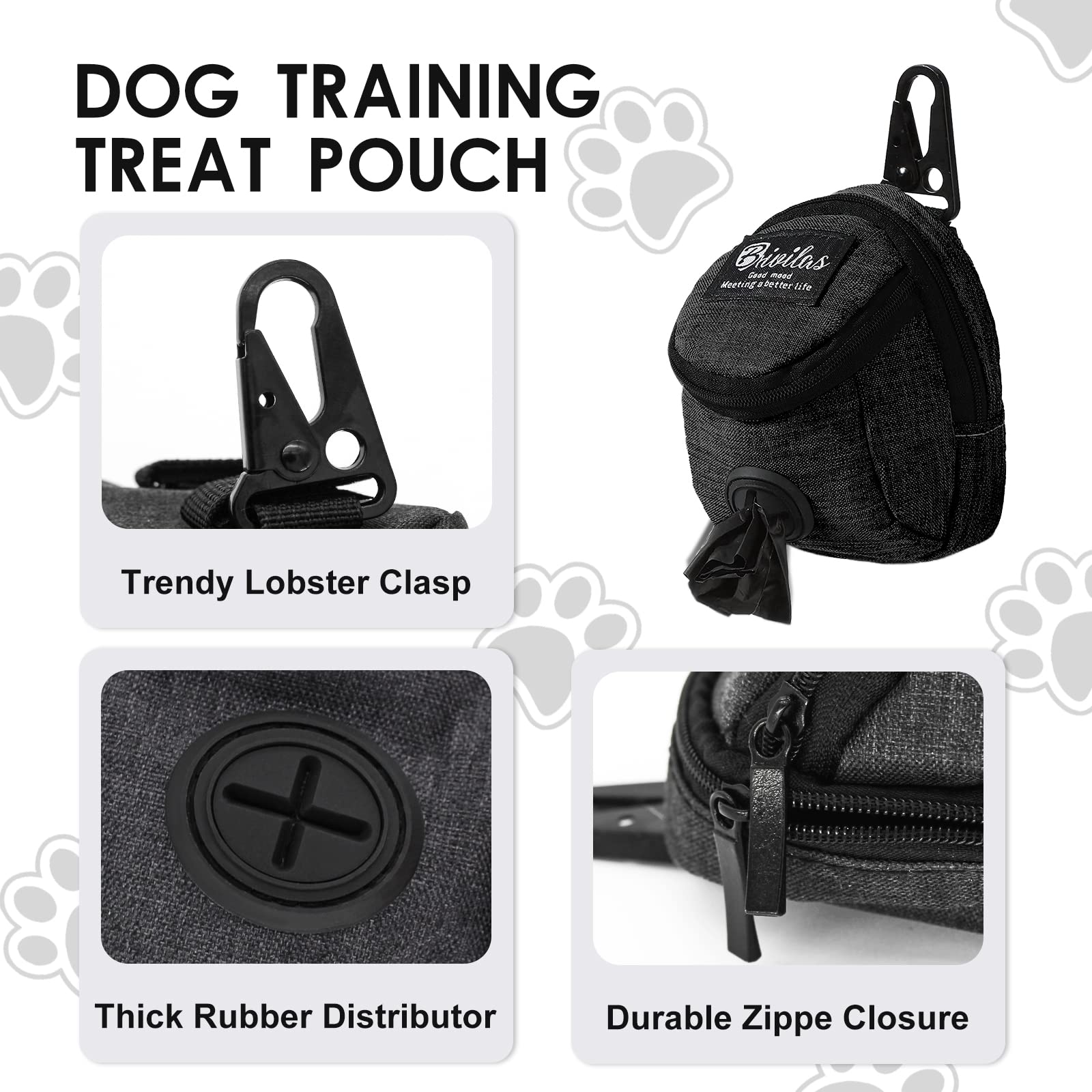 FuninCrea Borsa per Cibo per Cani, Borsa Addestramento Cani con Dispenser per Cacca Integrato per Passeggiate in Tessuto OxfordBorsa Addestramento Cane Allenamento all'aperto (Nero)