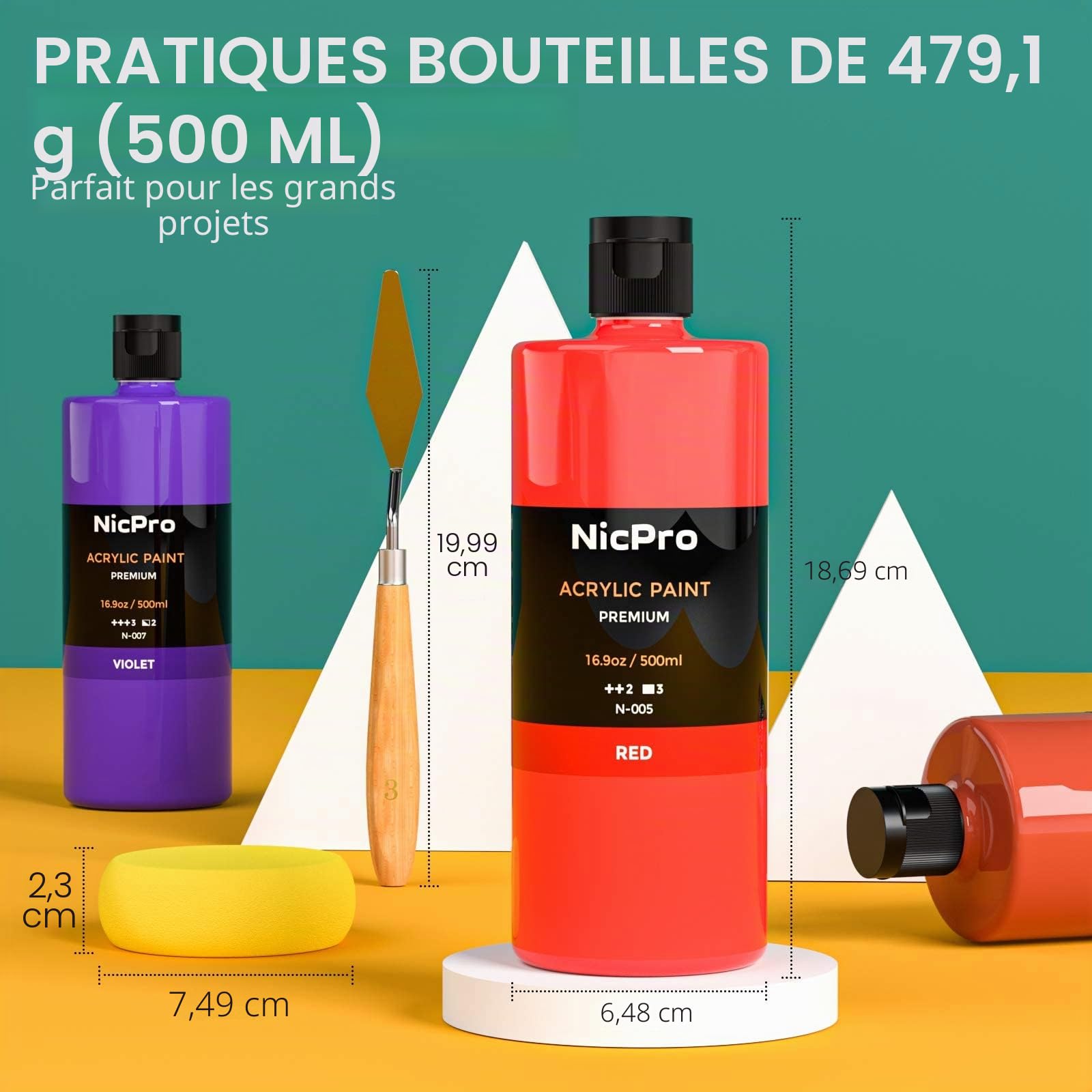 Nicpro lot peinture acrylique 14 x 500 ml, peinture acrylique gros tube en 14 couleurs, couleurs de peinture riches, acrylique non toxique pour de nombreuses surfaces, pour adultes Débutant