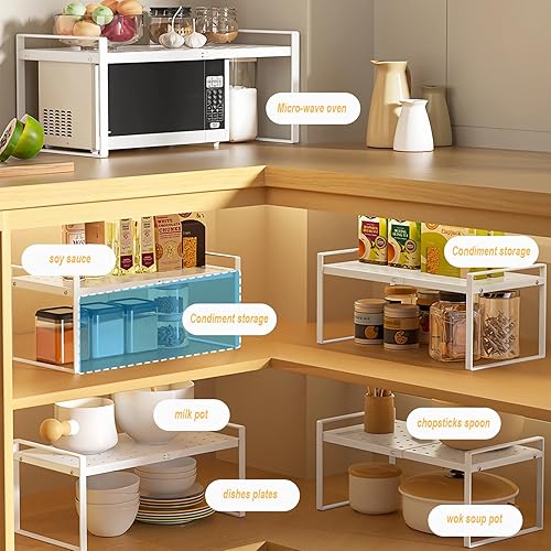 Miniatura 6 de Estantes de almacenamiento de cocina de metal expandibles, armario de cocina y estante organizador de mostrador para baño, dormitorio, oficina,
