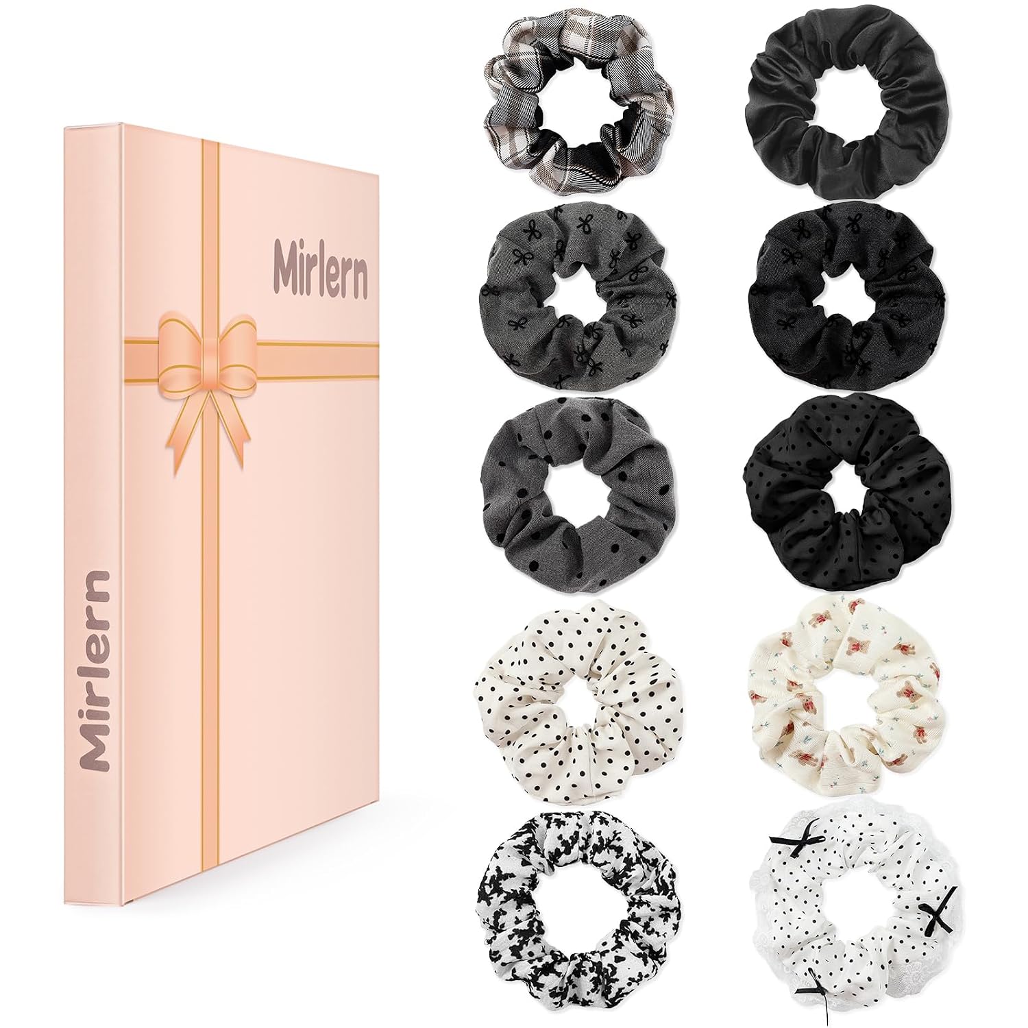 10-Piece Floral Plaid Polka Dot Scrunchies for Women and Girls, No Damage Cute Hair Ties Bulk, Soft Elastic Ponytail Holder Fashion Hair Accessories (Yellow& Green Theme)