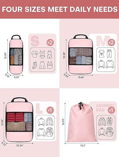 Miniatura 6 de Juego de 6 cubos de embalaje de compresión para viajes, bolsas organizadoras de embalaje ligeras, esenciales de viaje para equipaje de mano, maleta