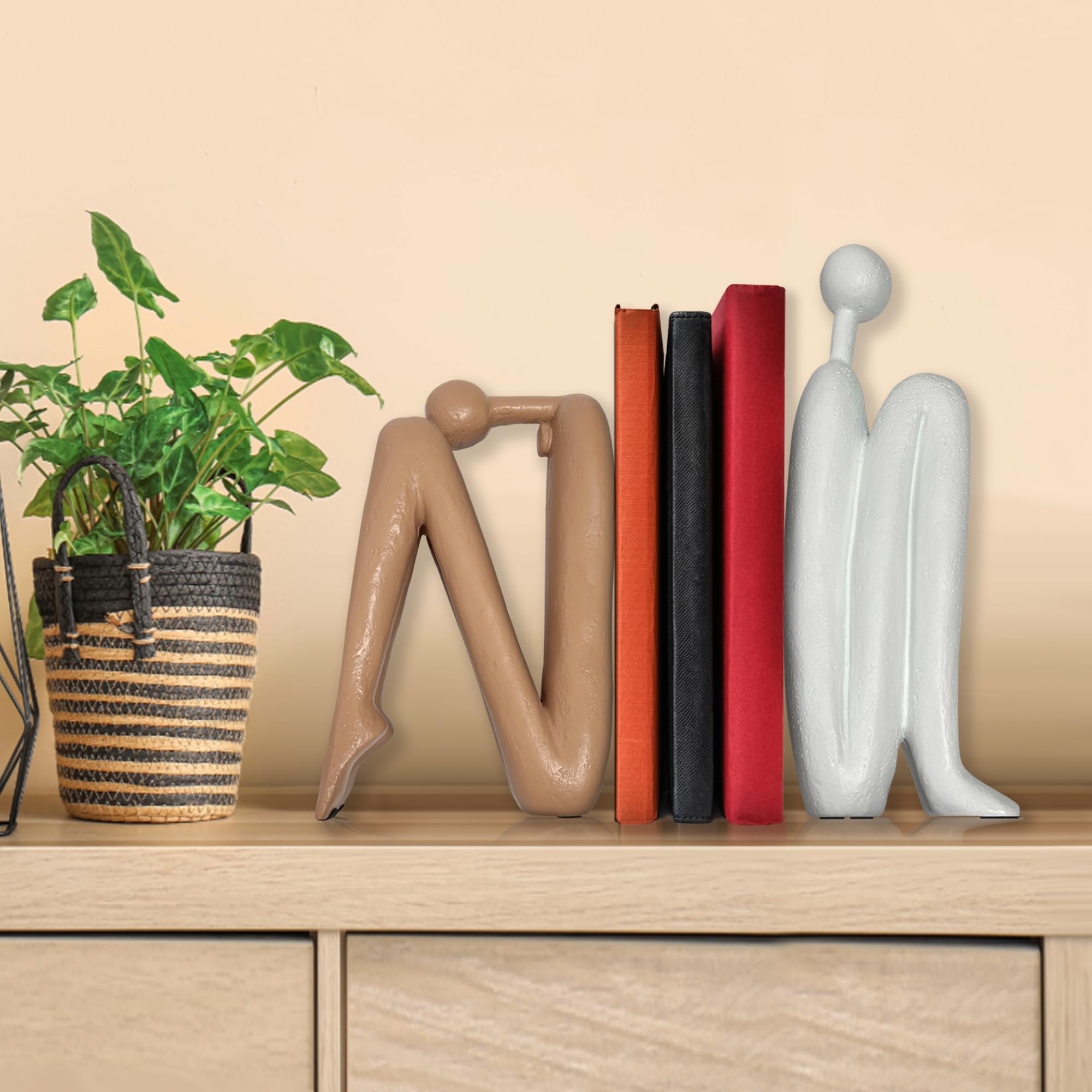 Königswerk Thinker Statue Decorative Bookends for Shelves, Abstract Decor Aesthetic Book Ends Stoppers for Living Room Office, Resin, 1Pair/2Piece
