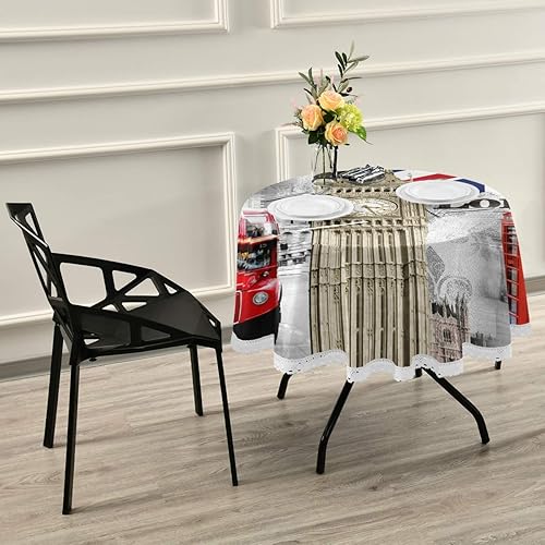 Miniatura 7 de ZZKKO Manteles redondos de Londres de 60 pulgadas Bigben Union Jack Circular Mantel Mat Encaje Poliéster Lavable Para Cenas, Fiestas, Decoración del
