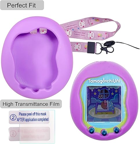 Miniatura 3 de Xcivi Funda de silicona, cordón y película protectora de pantalla para máquina de juegos interactiva virtual Tamagotchi Uni (morado)