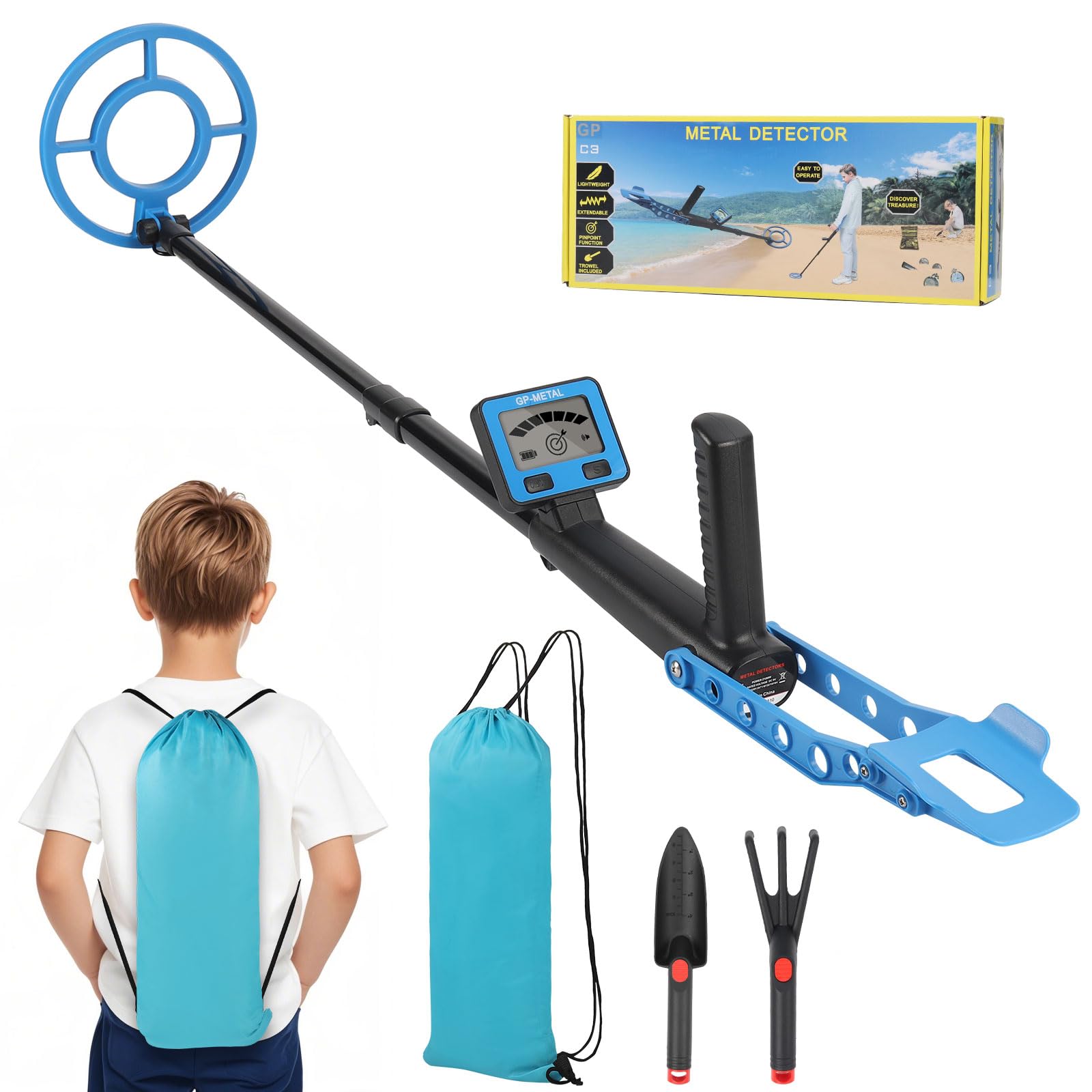 Detector de Metales para Niños, Detector Metales con Pantalla LCD, Alta Precisión, Mango Ajustable, Bobina de Búsqueda, para Niños, Exploración al Aire Libre