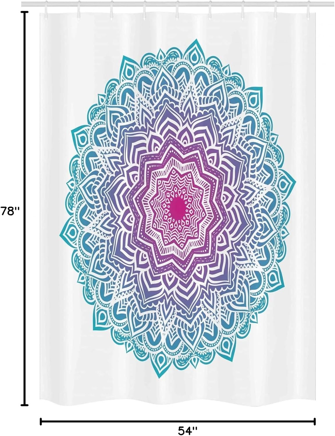 Ambesonne Mandala Stall Shower Curtain, Round Floral Starry Pattern with Soft Aqua Color Theme, Fabric Bathroom Decor Set with Hooks, 54" W x 78" L, White Pink and Blue