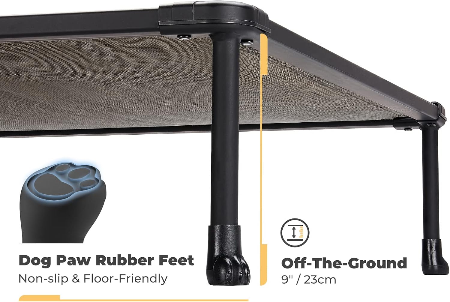 Veehoo Chewproof Elevated Dog Bed - Cooling Raised Pet Cot, Breathable Mesh, Washable & Non-Slip for Large Dogs, Indoor/Outdoor, Brown Mat and Black Frame, 49x33inches (Model CWC2203A03)