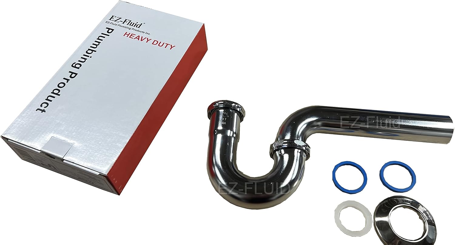 EZFluid 11/2" Heavy Duty 17 Gauge Kitchen Sink Chrome Brass PTrap w