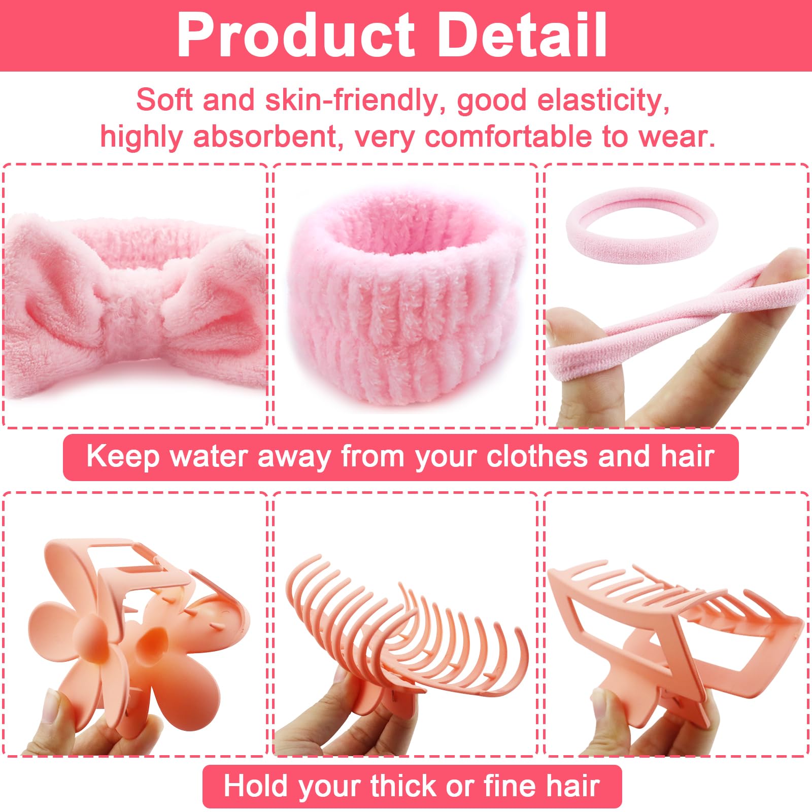 16-Piece Skincare Headband Set with Wristbands, Clips & Hair Ties Amazon.com : my novel things Spa Headband For Washing Face  main image 3
