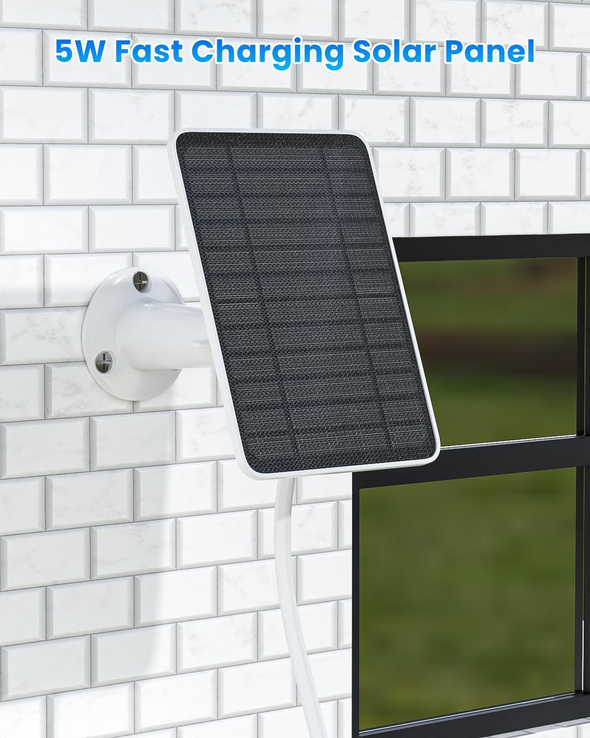 Pannello solare da 5 W per telecamera di sicurezza, caricatore a pannello solare con porta USB-C/Micro USB/DC da 3,5 mm per fotocamera a batteria ricaricabile, compatibile con fotocamera