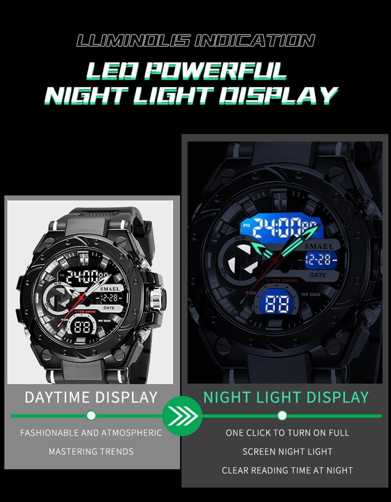Montre Sport Homme Digitale Etanche 5 Bar avec Chronographe Alarme LED Eclairage Date-Montres avec Bracelet en Silicone
