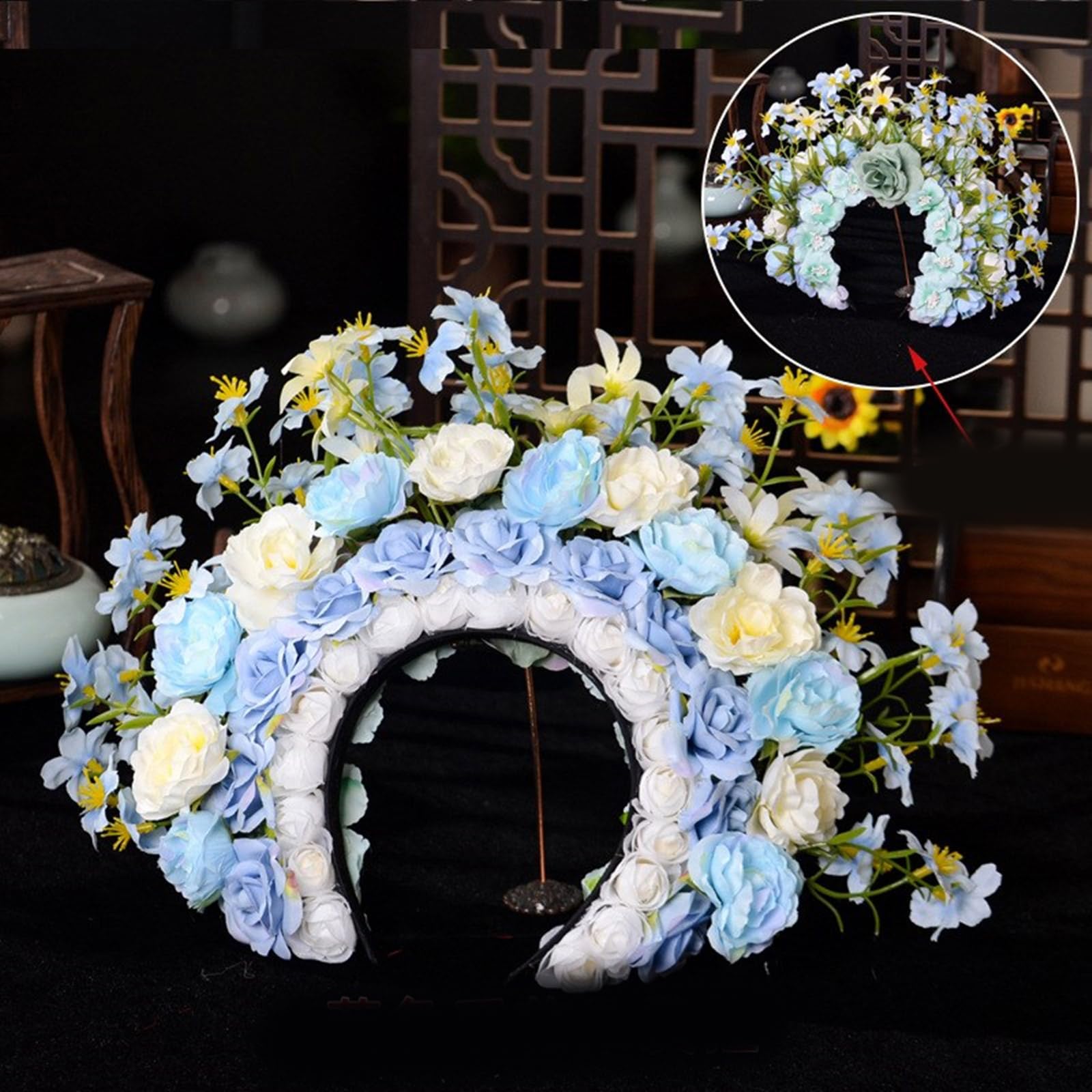 Doppelseitiges Blumen-Stirnband, Mexika-Rose, Blumenkrone, Haarband, modisch, für Damen, Braut, Haarschmuck, Brautgirlanden