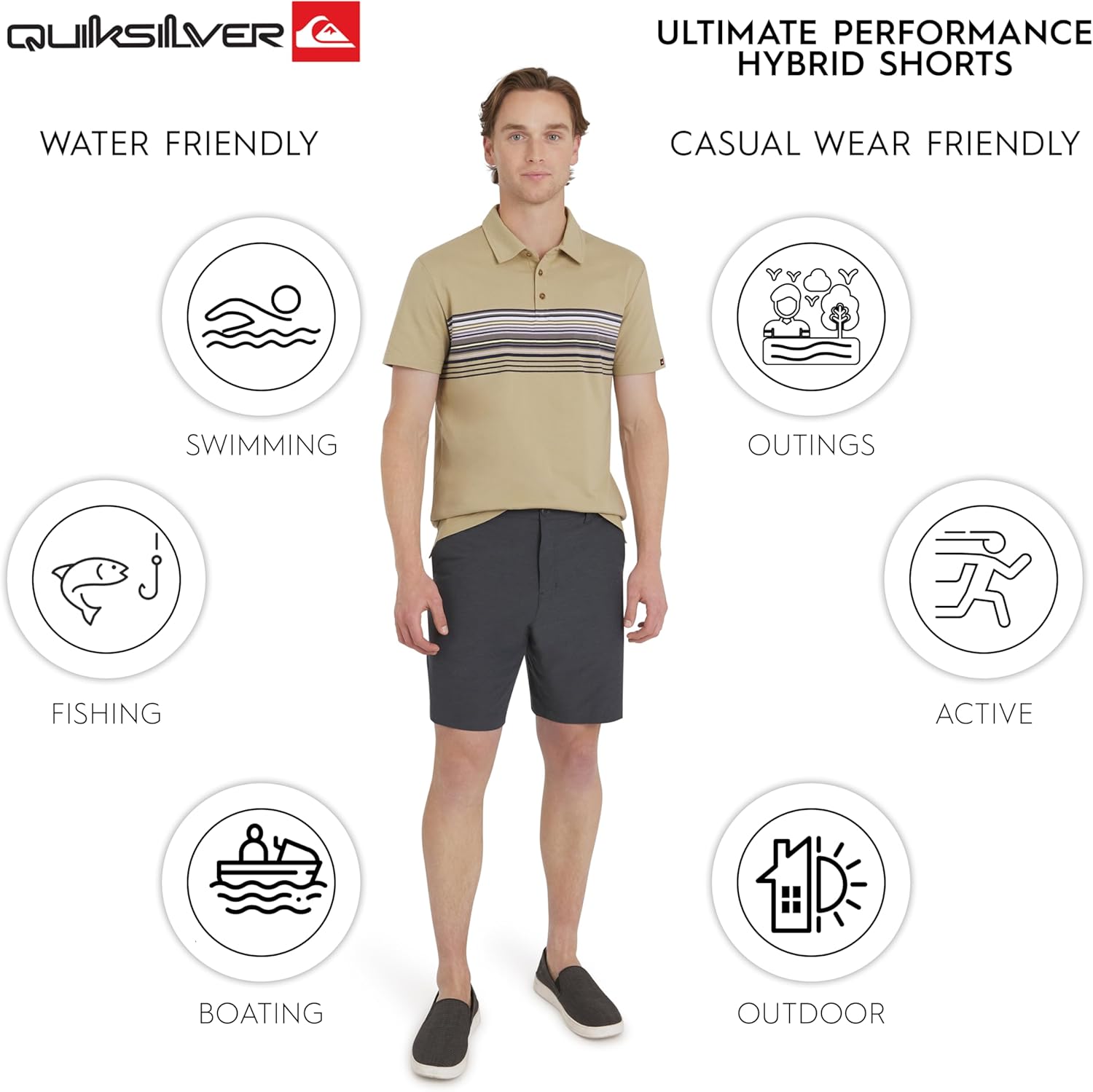Quiksilver Mens Regular Fit Fixed Waist Water Friendly Active Hybrid Shorts - Image 2