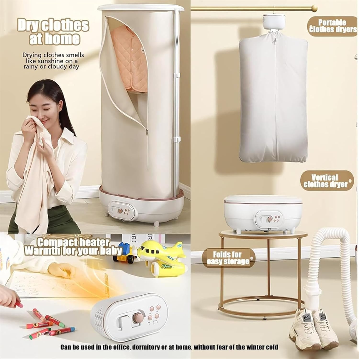 Electric Clothes Dryer, Foldable Heated Clothes Airer, 6H Timing, 400W Portable Travel Drying Machine, for Apartment, Indoor