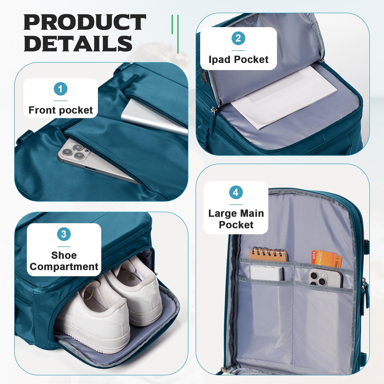 BJLFS Borse da Cabina per Ryanair 40x30x20 Zaino Wizzair Sottovuoto da viaggio 40x20x25 Bagaglio a Mano con compressione sottovuoto,Zaino Easyjet 45x36x20,Zaini Casual per laptop da 14 pollici