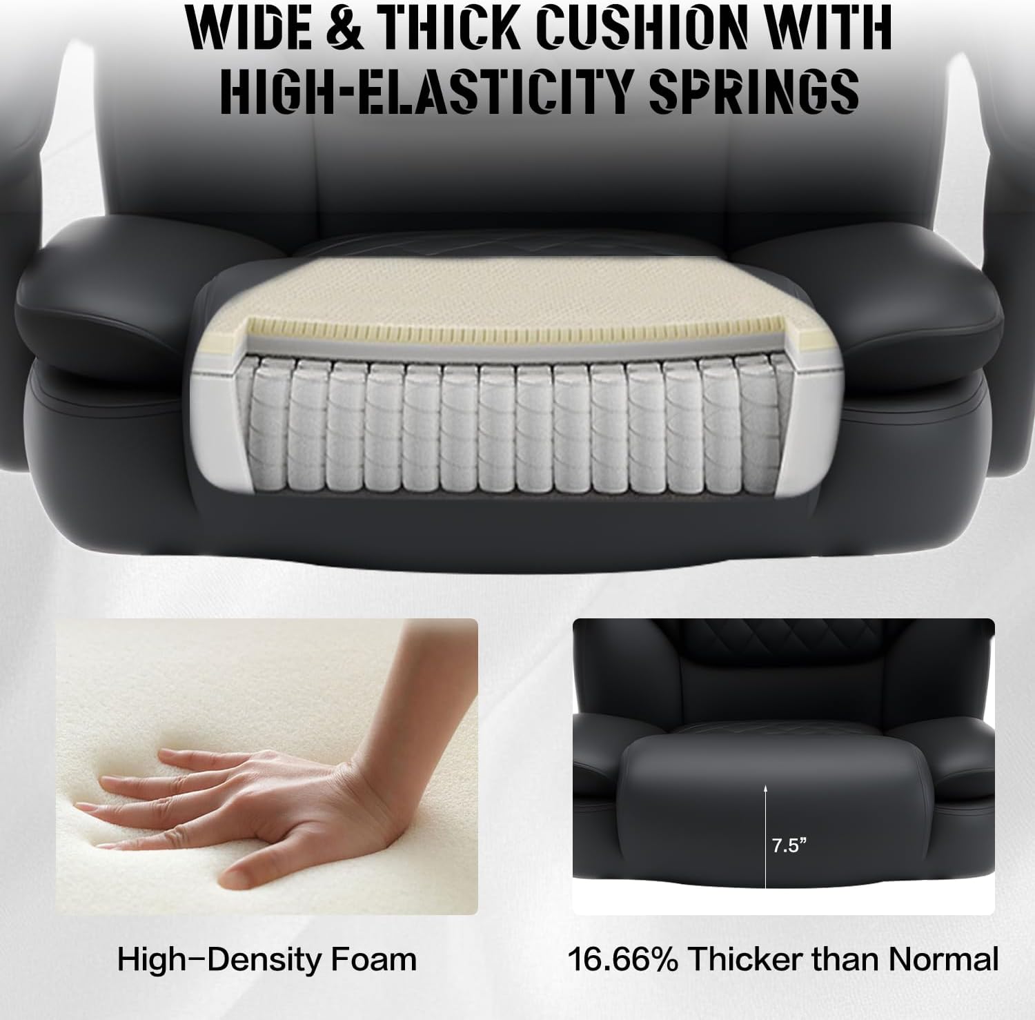 500lbs Recliner Office Chair with Footrest Lumbar Support, Wide Seat Plus Size 500lbs Big Tall Reclining Office Desk Chair, Black