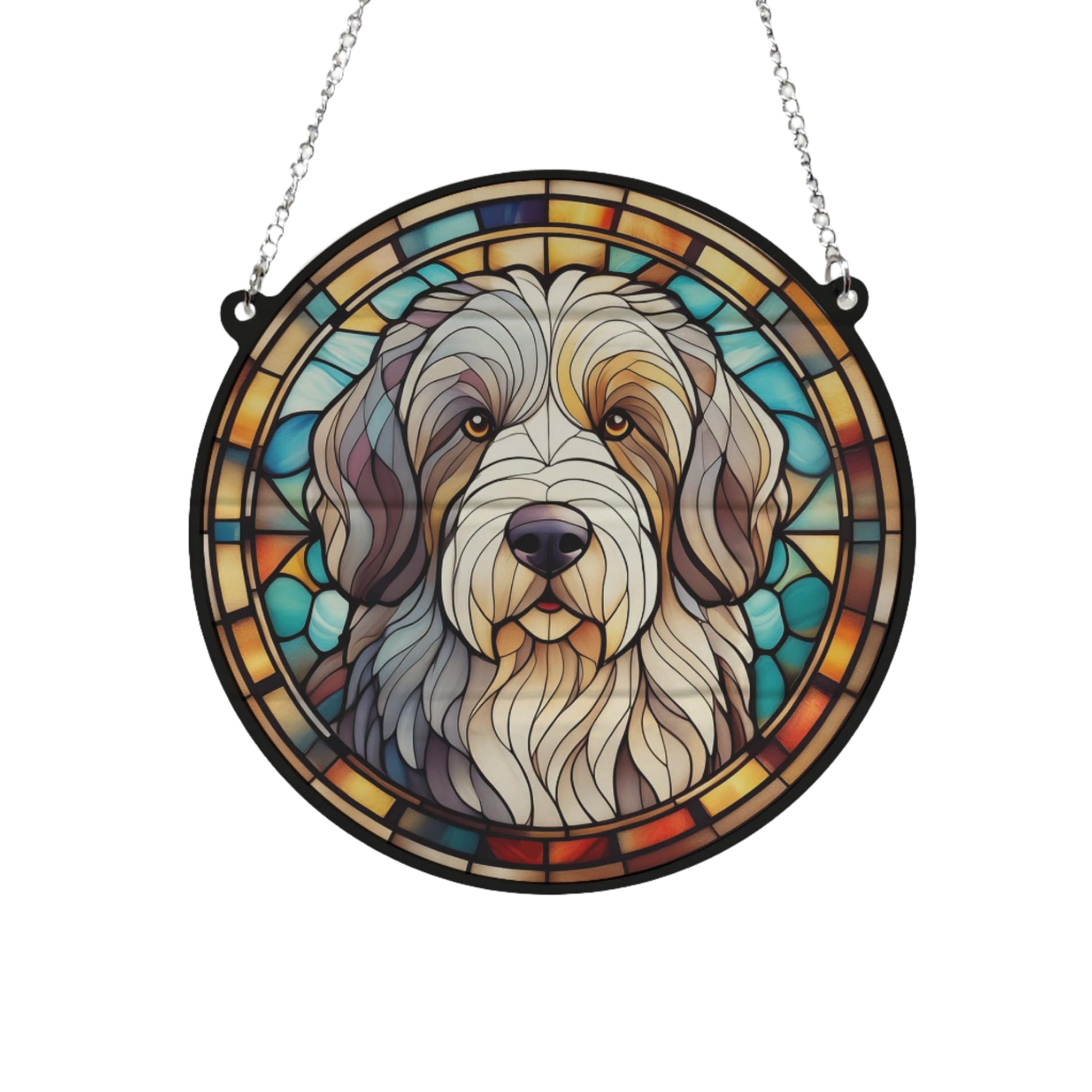 Old English Sheepdog Stained Glass Effect Suncatcher Gift for Dog Lovers - 19cm