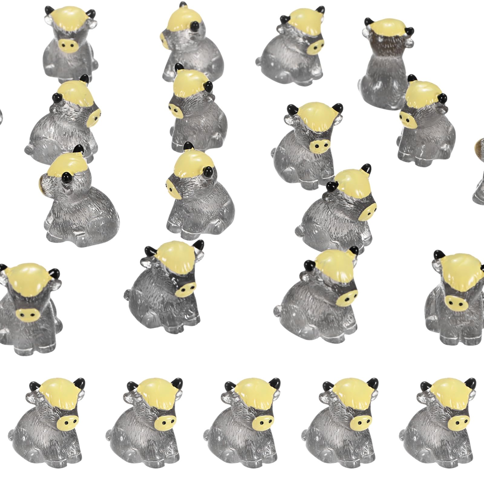 M METERXITY 20-Pack Luminous Mini Resin Highland Cow, Glow in the Dark Tiny Highland Cow for Terrarium/Micro Landscaping/Dollhouse, Miniature Animal Figurine to Place [Black, Sitting]