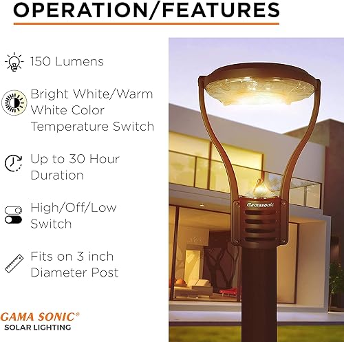 Miniatura 9 de Gama Sonic Lámpara solar moderna, aluminio negro, lámpara contemporánea para exteriores con adaptador de 3 pulgadas para postes de lámpara o montaje
