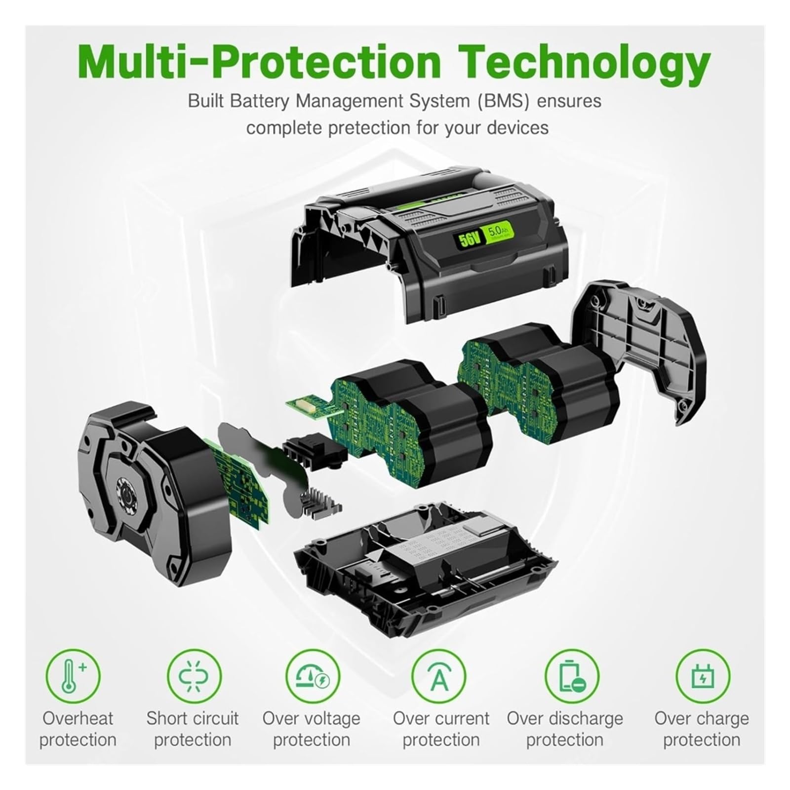 Batteria Per Utensili Elettrici 56V 5.0Ah, Compatibile Con EGO 56V Power+, Compatibile Con BA2800, BA4200, BA1400