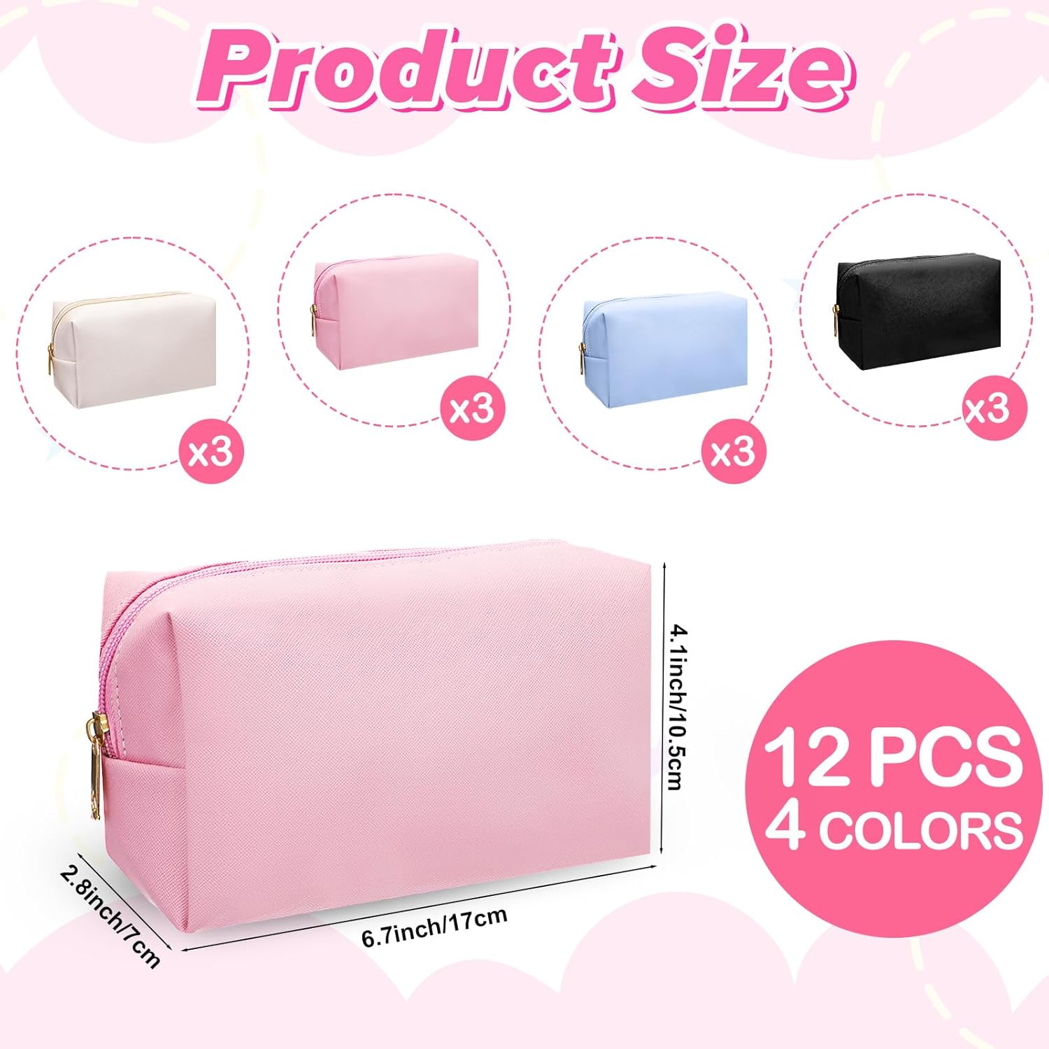 12 Pcs Preppy Makeup Bag PU Leather Cosmetic Bag Bulk Makeup Plain Pouch Waterproof Toiletry Purse for Women Traveling Preppy Pencil Case Travel Purse Cosmetic(Mixed Colors - Image 2
