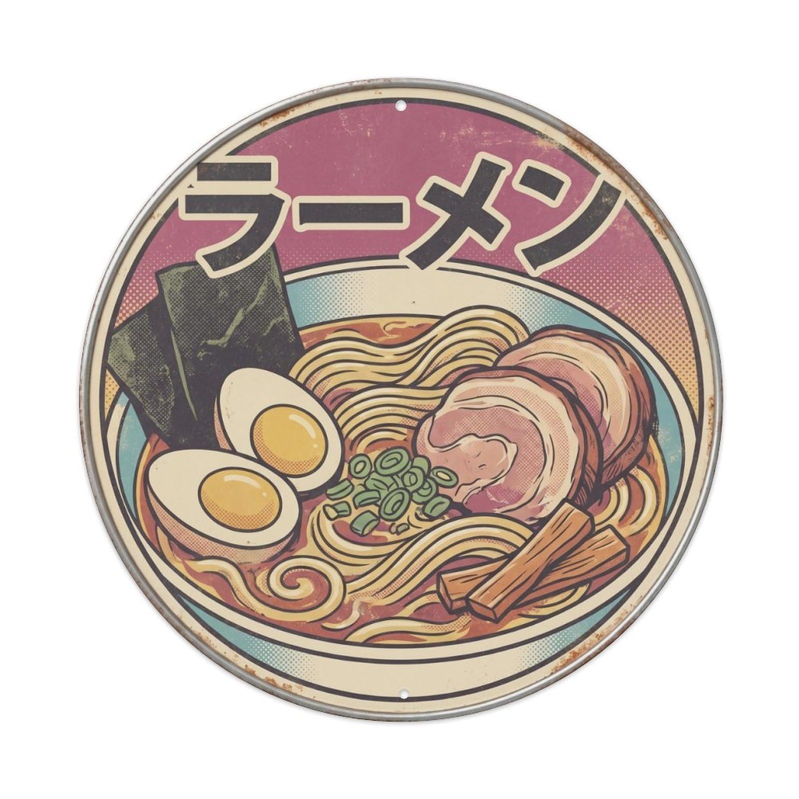 Cxhjca 8X8inch(20X20cm) Ramen Japanese Noodles Bold Graphic Soup Restaurant Metal Tin Sign