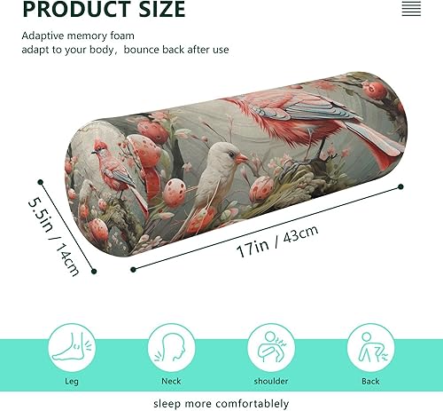 Miniatura 2 de Red Bird - Almohada redonda redonda para dormir, almohada cilíndrica para apoyar la espalda, almohada cilíndrica