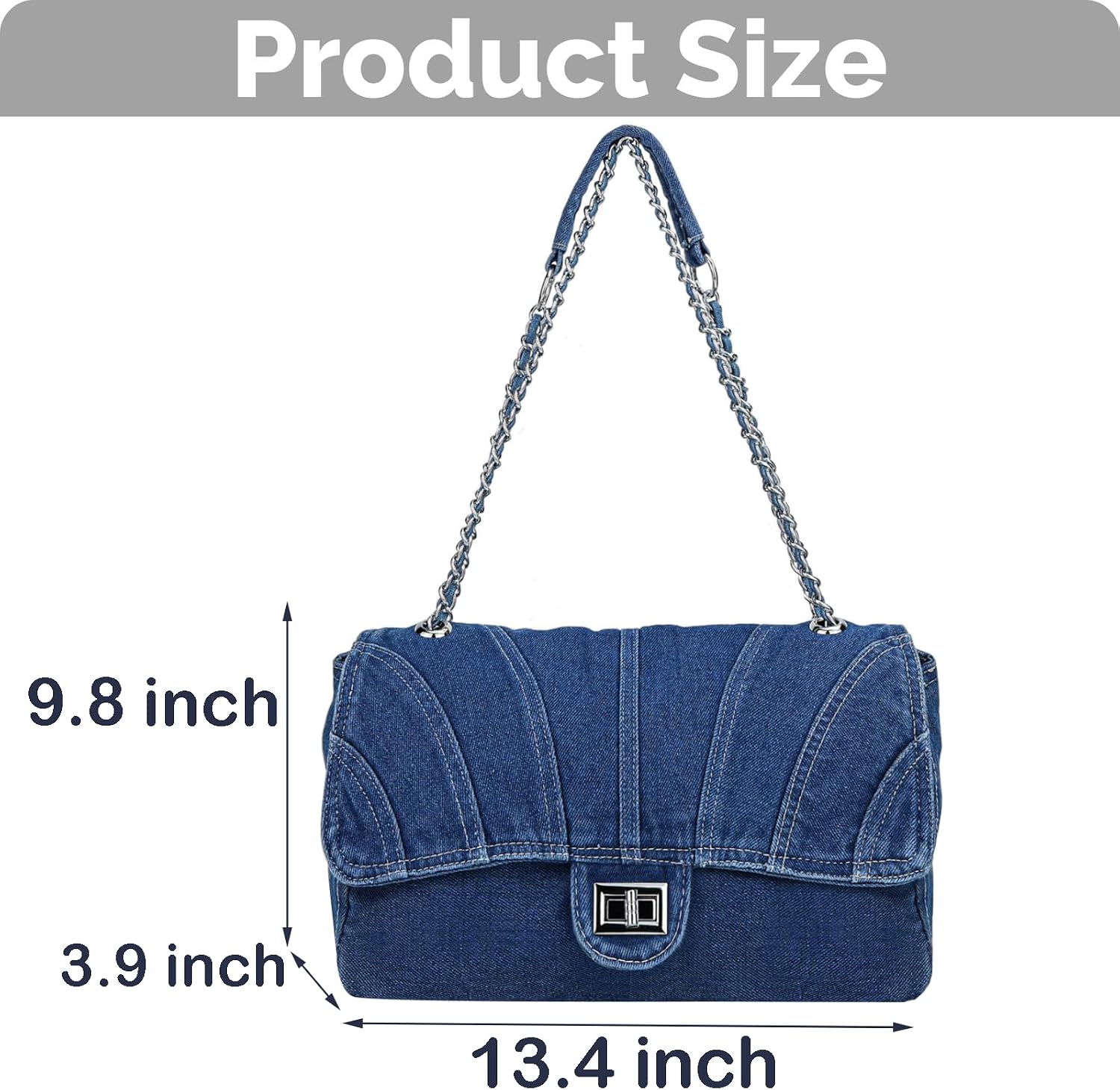 Farcauo Denim Purse for Women Trendy Jean Purses Large Denim Tote Bag Fashion Crossbody Bags with chain