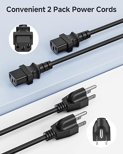 Miniatura 7 de Cable Matters Paquete de 2 cables de alimentación de TV de 3 clavijas con certificación UL de 6 pies, cable de alimentación de computadora de 16