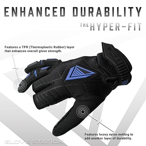 Miniatura 2 de Glove Station Hyper-Fit - Guantes tácticos de tiro y trabajo – azul, talla S, diseño sin 2 dedos, equipo de paintball y airsoft para hombres