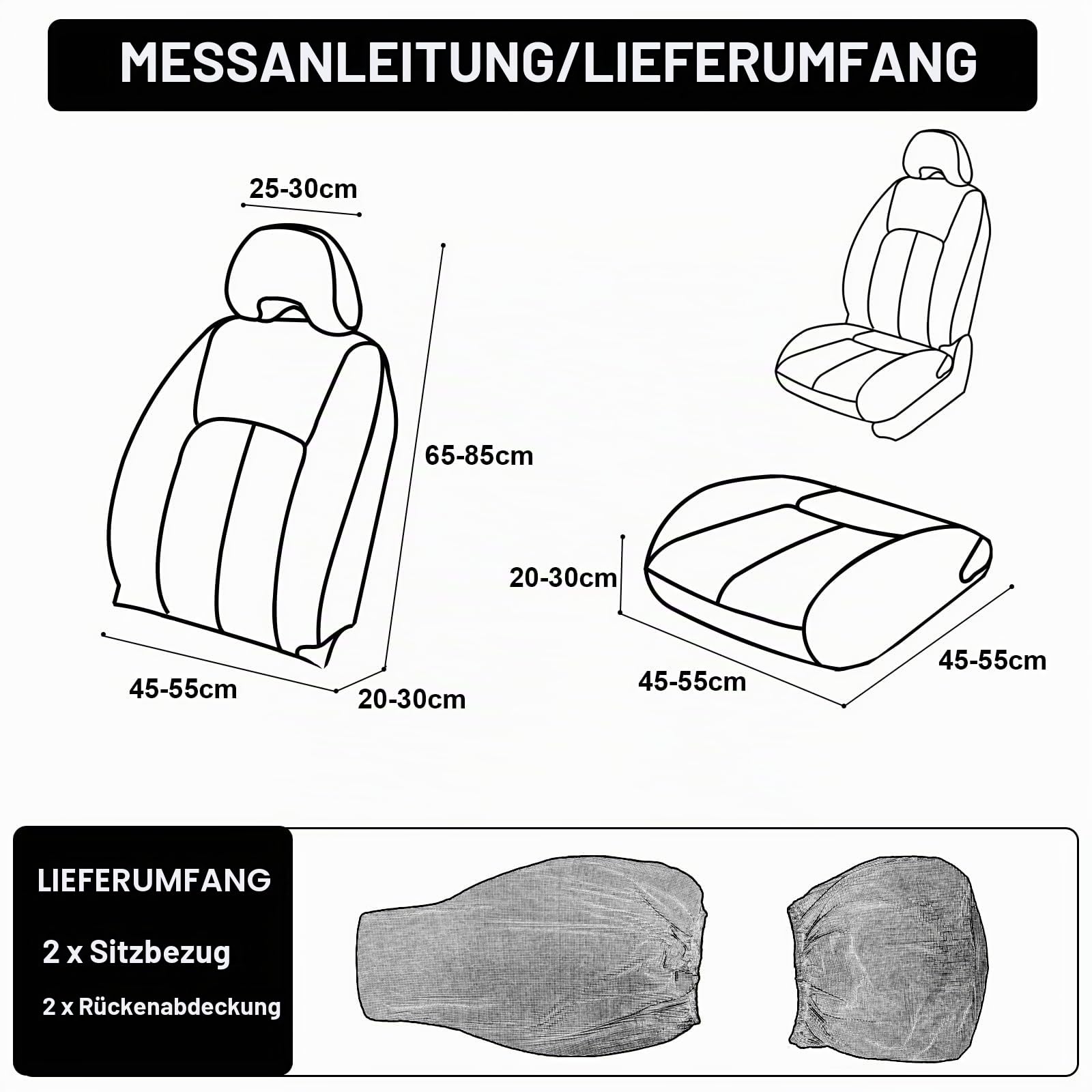 Jacquard Universal Autositzbezüge, Maschinen Waschbares Elastischer Auto Schonbezug Vordersitz Set, rutschfeste Sitzbezug Auto Vordersitze (White,Set of 2)