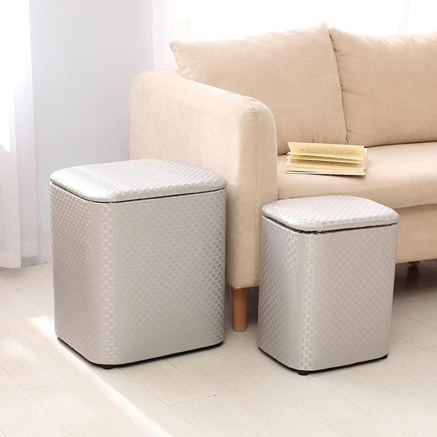 Tabouret pouf box cuir repose-pieds chambre salon coffre rangement gris