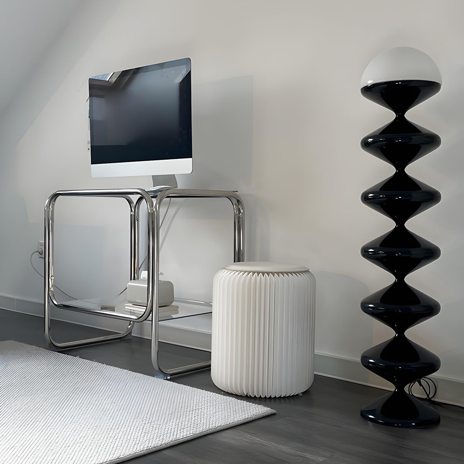 LITFAD Metal Modern Floor Lamp Dome Shape Floor Light with Glass Shade for Living Room Bedroom - 110V-120V Black