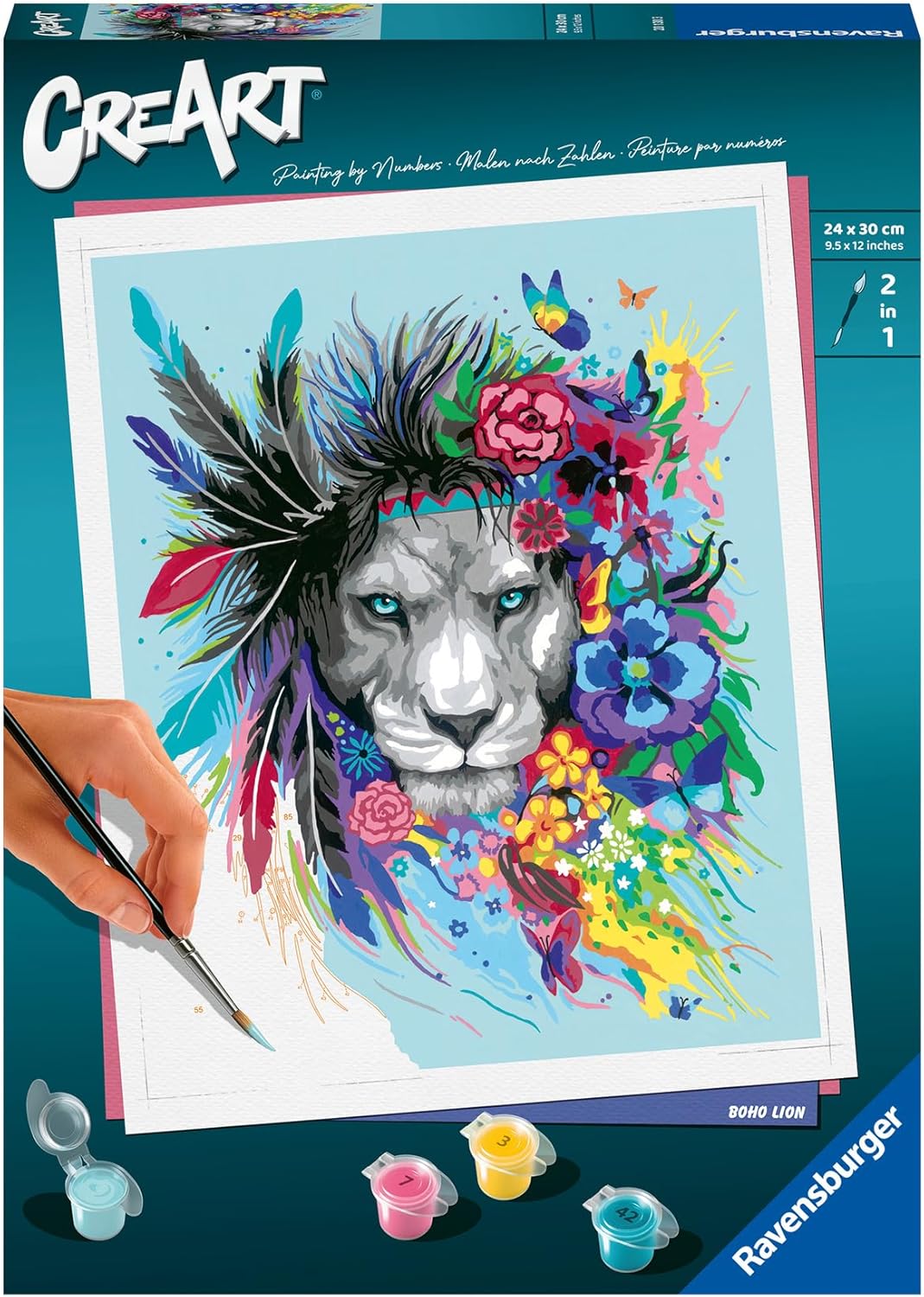 Ravensburger CreArt Boho Lion Paint by Numbers Kit for Adults - Painting Arts and Crafts for Ages 12 and Up