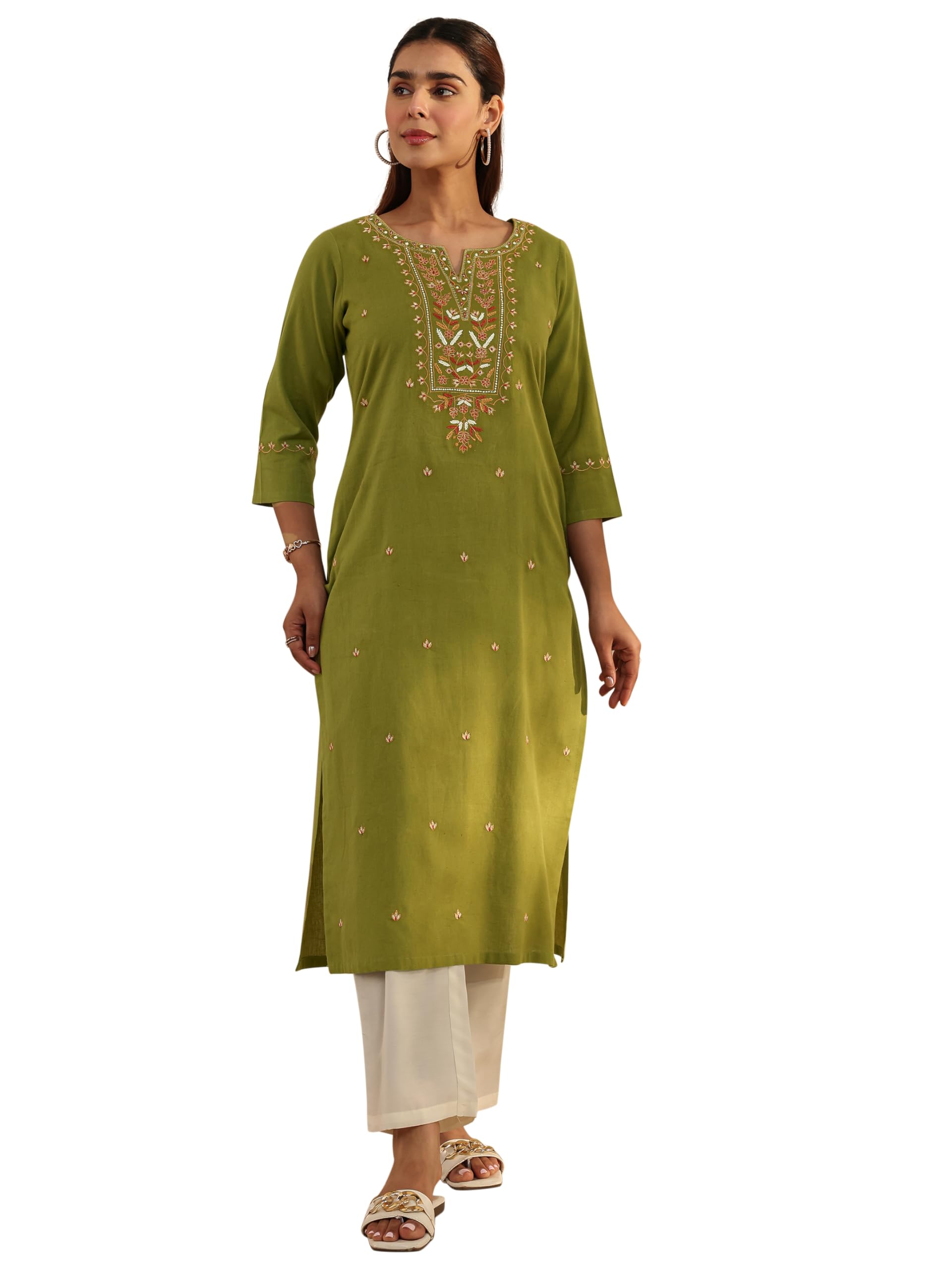 Embroidered Cotton Straight Kurta for Women-image-46