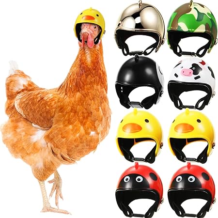 8 Pieces Hens Helmet Chicken Helmet Pet Safety Helmet Funny Parrot Helmet Chicken Bird Hat Headwear Small Pet Hard Hat Pet Helmet Costumes Accessories for Chicken Bird Parakeet (Animal, Camouflage)