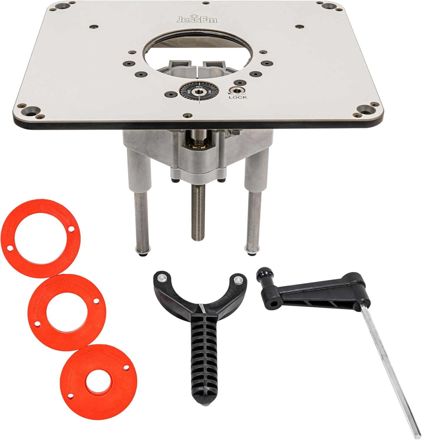 JessEm Rout-R-Lift 3.5XT Router Lift System – Heavy-Duty Aluminum with Phenolic Top Plate – Precision Height Adjustment – Easy Installation with Twist Lock Inserts and Above-The-Table Bit Changes
