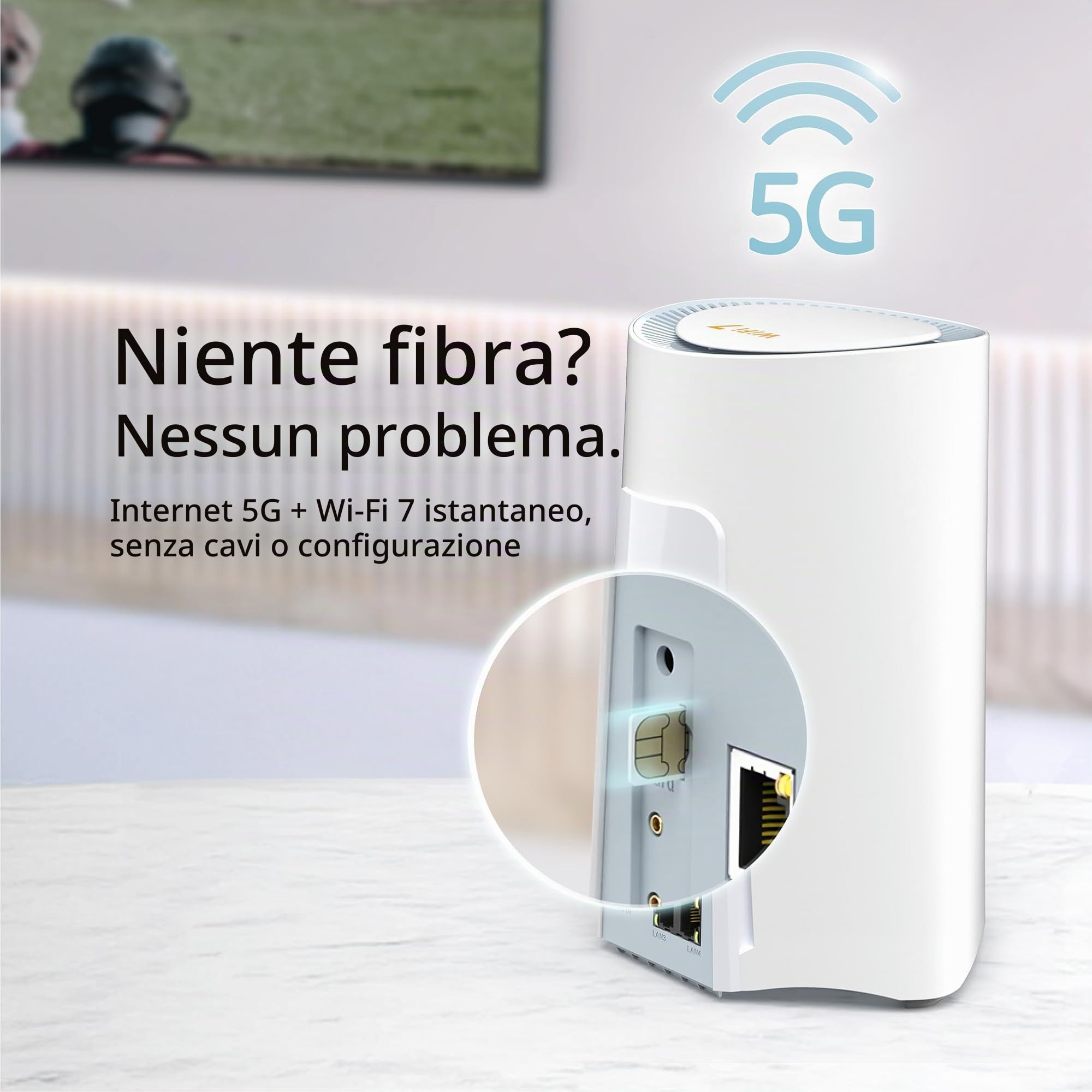 D-Link G572 Router 5G NR BE7200 Wi-Fi 7 – Ultra-veloce 5G 7,01 Gbps, Wi-Fi 7 7200 Mbps, Porta WAN 2.5G, Auto-WAN Failover, Supporto antenne TS-9, Configurazione semplice con app Falcon