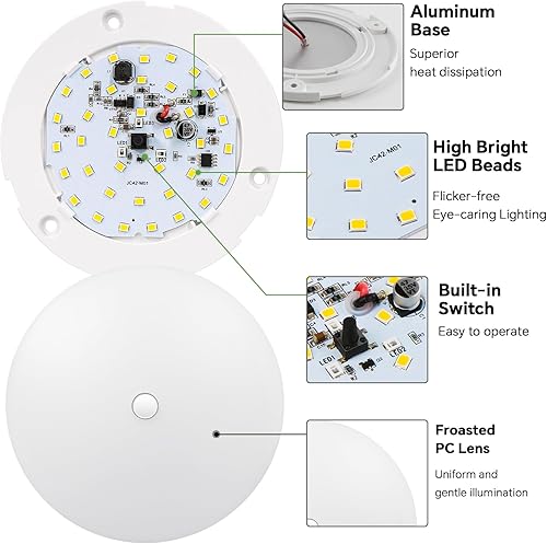 Miniatura 5 de Acegoo Luz de techo para autocaravana, 4.5 pulgadas, 12 V, luz LED de disco para autocaravana, barco, cámper, remolque, camión, automóvil, montaje