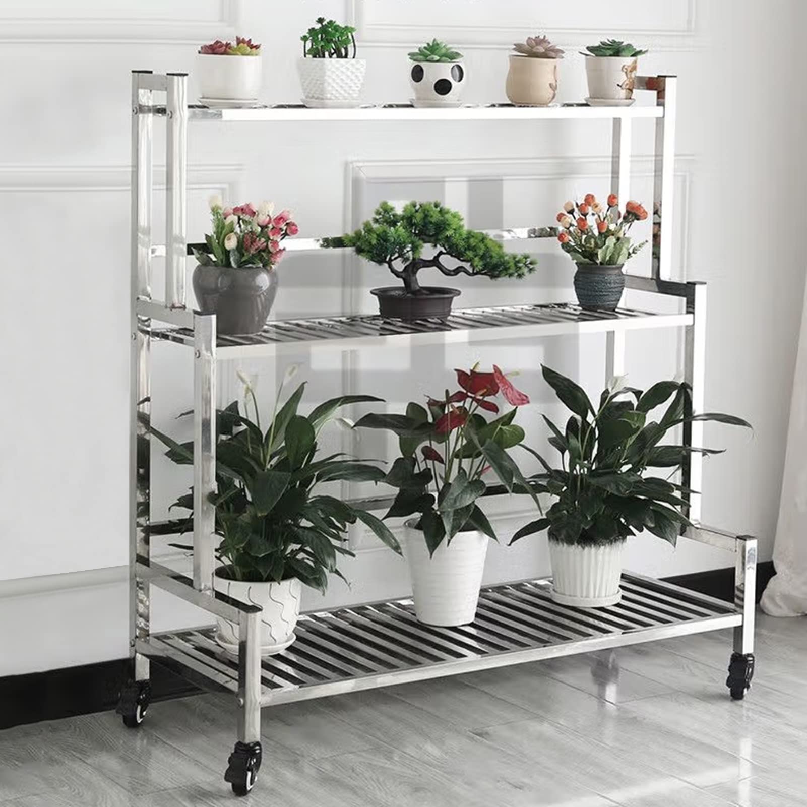 Support à pots de fleurs gain de place étagère échelle métal contre la rouille