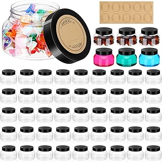 50 Pieces Body Butter Jars 8 Oz Plastic Jars with Lids and Labels Clear Empty Refillable Containers Bulk Small Round Cosmetic Containers for Body Scrub Sugar Scrub Beauty Products