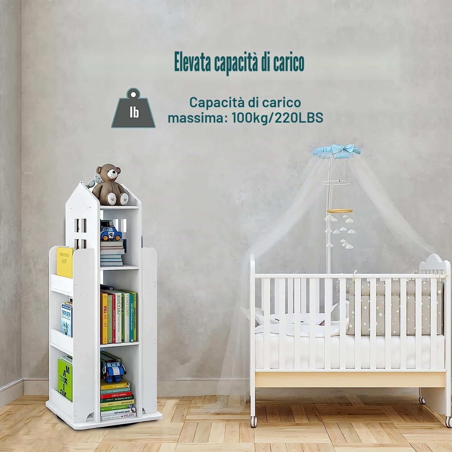 uyoyous Libreria girevole a 3 livelli, scaffale per libri per bambini, girevole a 360°, organizzatore per bambini, visualizzazione a pavimento, scaffale per stanza, bianco (37 x 16 x 16 cm), DEW10