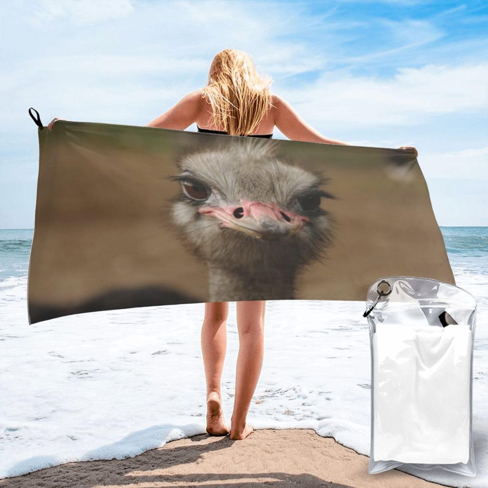 Toalla de baño con estampado de avestruz grande, tejido de secado rápido para playa