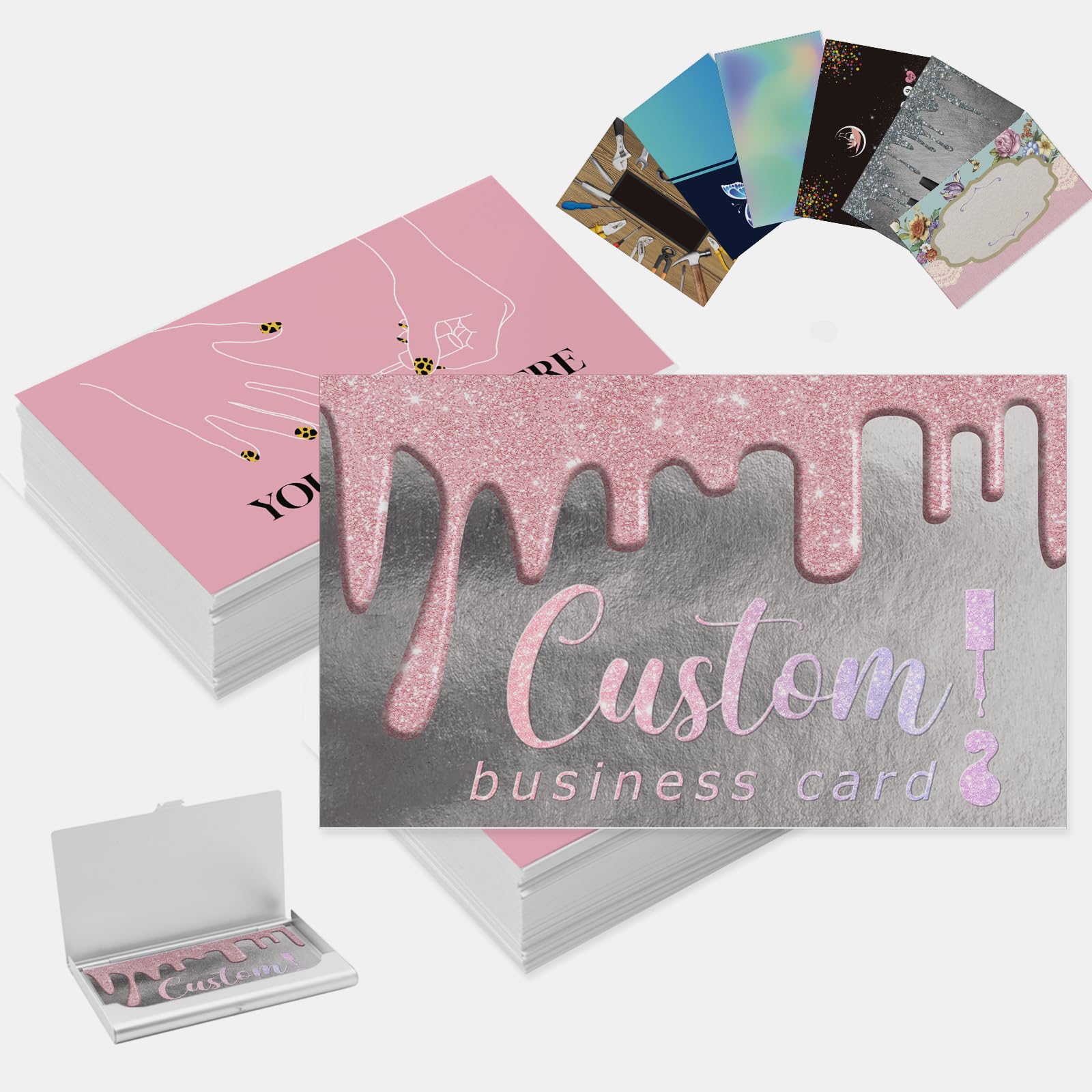 Custom Nails Business Cards Customized with Logo Photo Personalized Business Card Customizable 1000 500 200 100 Double Sided Printable Waterproof