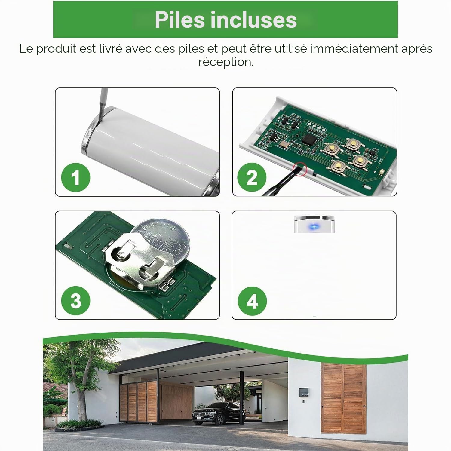 RUIZHI - 868MHz Télécommande Portail HSE4-868-BS, HSE2-868-BS, HS5-868-BS, HS4-868-BS, 4 Canaux, Rolling Code, Telecommande Tubauto avec Piles, Telecommande HS1-868-BS, HSP4-868-BS, HSD2-868-BS