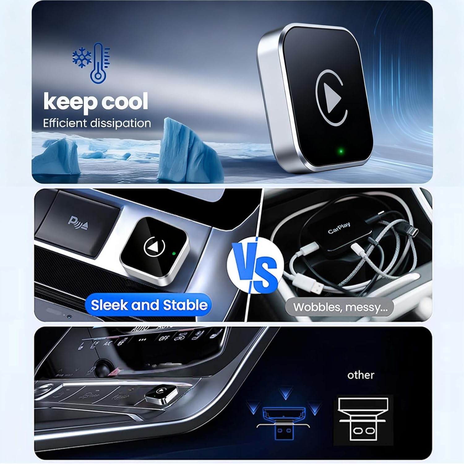 Wireless CarPlay Adapter & Android Auto Dongle, Shiny Silver,Fast Auto-Connect, Compact Plug & Play Wireless CarPlay Converter for iPhone & Android, USB/USB-C, No Delay, Seamless Reconnection - Image 2