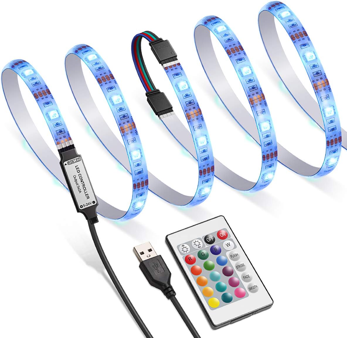 【New Version】Criacr LED TV Backlight, 30 LED RGB Lights Strip, 16 Colors, 4 Lightness Modes, Remote Control, USB Bias Lighting Kits 40-60 Inch HDTV, PC Monitor, Flat Screen TV (4PCS X 50CM)