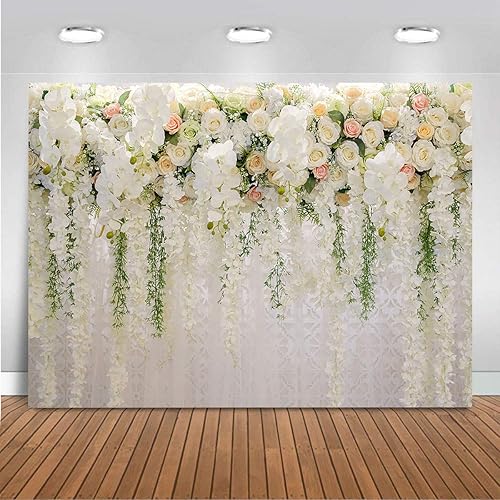 Mocsicka Telón de fondo de boda, romántico, floral, para fotografía, vinilo, aniversario, sesión de fotos, fiesta de cumpleaños, postres, decoración